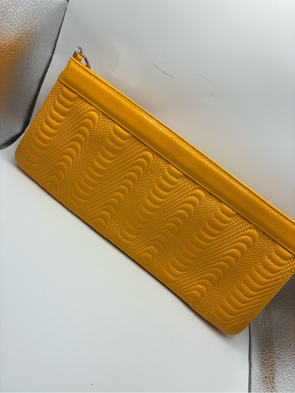 Hobo International Yellow Patent Leather Patterned Clutch/Shoulder Bag